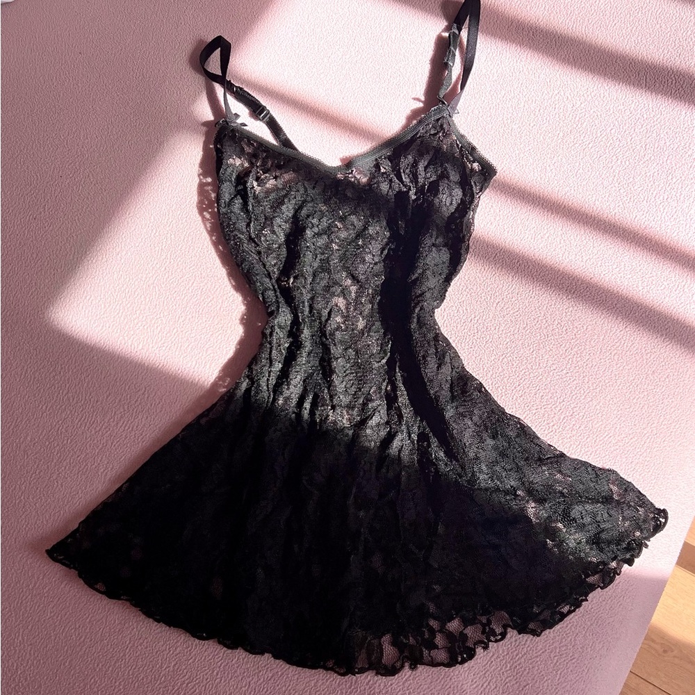 Y2k sheer black lace mini dress with bow detail 🖤